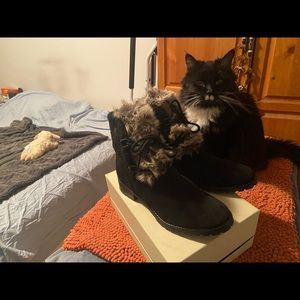 Black suede booties with faux fur.  Never worn.